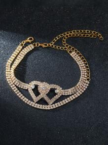 2 PCS Luxury Fashion Rhinestone Bright Shining Double Heart Anklet Ladies Engagement Beach Party Jewelry Valentine's Day Gift - Anklet - View 8