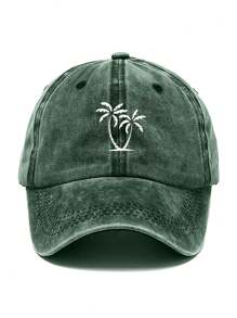 1pc Unisex Washed Denim Baseball Cap With Coconut Tree Distressed Print, Vintage Streetwear Style, Suitable For Casual Wear, Travel And All Seasons - Multicolor - View 6