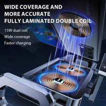 PAKRYS 折叠屏旋转车载支架 15W低温快充 双线圈无线充 适用于大部分手机、平板等型号 全电动伸缩夹臂360°旋转 钢化玻璃防滑硅胶 车载手机支架+出风口三脚架/瀑布吸盘