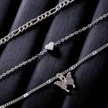 Shiny Crystal Butterfly Heart Pendant Necklace For Women Multi-Layered Chain Clavicle Necklace Ladies' Charm Necklace Bling Bling Party Jewelry Suitable For Daily Date Wear Gifts - Silver - View 2