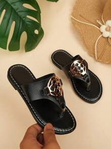 Children's Fashion Slippers, New Summer Design With Metal Buckle Decor, Outdoor Wear-Resistant Anti-Slip Slippers, Versatile Beach Slippers - Black - View 6