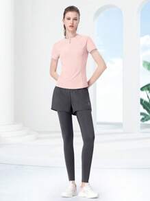 CAMEL Conjunto de ropa deportiva para mujer, camiseta deportiva transpirable y absorbente de humedad para primavera y verano, talla grande dos pantalones deportivos, conjunto de dos piezas, apto para correr, yoga