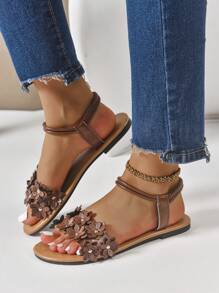 Women's Fashion Embroidered Comfy Elastic Band Casual Beach Plus Size Flat Sandals