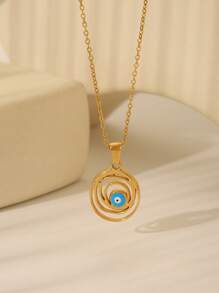 1pc Fashion Stainless Steel 18K Gold Plated Colorful Enamel Lucky Charm Necklace Pendant, Includes Evil Eye, Moneybag & Heart Designs, Meaningful Accessory For Women Daily/Occasions