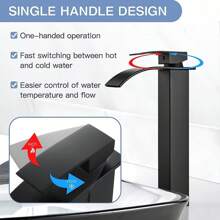 Robinet de lavabo cascade à large ouverture en acier inoxydable avec poignée unique pour évier chaud et froid