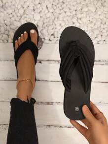 女士时尚厚底坡跟凉鞋，夏季新款防滑厚底沙滩拖鞋，坡跟高跟 T 型带人字拖，适合户外、海滩、婚礼 - 黑色 - 查看 2
