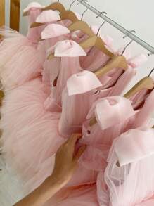 Váy công chúa không tay bằng vải tuyn nơ 3D Giáng sinh màu hồng cho bé gái, Đầm dự tiệc thanh lịch cho sinh nhật, đám cưới, những dịp trang trọng, mọi mùa - Màu Hồng baby - Xem 6