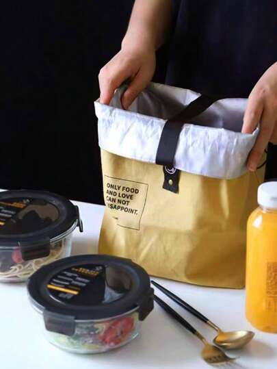 Minimalist Drawstring Thermal Lunch Bag, Japanese Style Linen Industrial Canvas Picnic Bento Box (Drawstring Material Random)