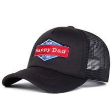 1Piece Men Happy Dad Letter Embroidered Baseball Cap Mesh Hat Outdoor Adjustable Sunscreen Leisure Hat Spring Autumn Travel Tourism Beach Vacation - 黑色 - 查看 1