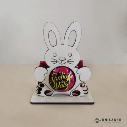 kit Lembrancinha Porta Bombom Coelho da Páscoa Mdf Cru, Mdf Branco