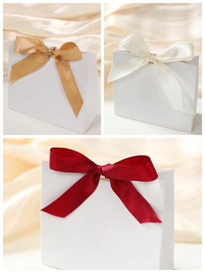 10pcs Kraft Paper Gift Bag For Wedding Favors, White/Gold/Red Bow Wedding Bags, Thank You Gift Wrap Bags, Birthday Party Gift Packaging Bags, Babyshower Decor, Bridal Shower Favors Bags And Friend's Gift,Birthday Gift Party Favors, Party Supplies, Holiday Graduation Valentine's Day Easter