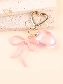 1 pièce Porte-clés style coréen femme avec nœud papillon, pendentif cœur transparent, tour de cou minimaliste pour téléphone, accessoire de sac, cadeau pour meilleure amie