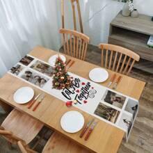 1pc Customized Table Runner With Photo Collage And Text/Logo, Suitable For Home, Resort, Holiday, Wedding, Ceremony, Christmas Decor