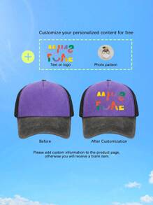 1 Gorra con malla tipo camionero unisex con texto/logotipo personalizado y bloque de color de esponja lavada, gorra de béisbol para parejas, gorra de béisbol personalizada de serie colorida, visera transpirable para uso al aire libre, adecuada para la vida diaria, playa, viaje, senderismo, primavera y verano