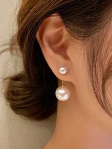 1 Pair Simple Faux Pearl Earrings For Women, Ins Style - White - View 1