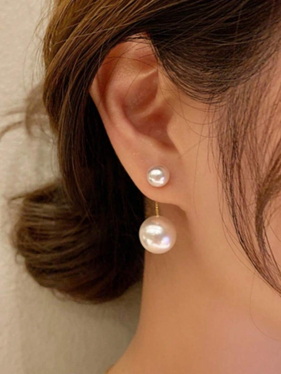 1 Pair Simple Faux Pearl Earrings For Women, Ins Style - White - View 1