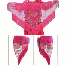 1pc Women Belly Dance Accessories Mesh Hip Scarf Triangle Long Tassel Women Waist Chain Sequin Stage Performance Belly Dance Waist Chain - Multicolor - View 19