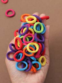 100 条/包迷你弹力发带，女孩发带黑色多彩莫兰迪色休闲可爱马尾辫发带，四季马尾辫夹 - 彩色 - 查看 4