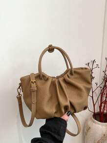 1 Pc Fashionable Elegant Versatile And Elegant Solid Color Lichee Pattern PU Leather Multifunctional Pleated Cloud Bag Double Handle Zipper Strap Detachable Long Shoulder Strap Women's Handbag Can Be Slung Diagonally Suitable For Daily Commuting Leisure Shopping And Casual Clothing Matching