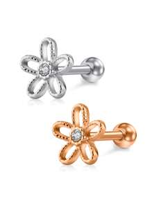 16G 不锈钢耳钉，耳屏穿孔饰品，花朵人造蛋白石方晶锆石耳钉，优雅耳骨套装，适合男女日常佩戴 - 彩色 - 查看 14