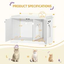 HaluPeit 31.5" Cat Litter Box Enclosure With Handles, Cat Litter Box Furniture, Cat House, Hidden Litter Box Furniture With Removable Partition, Wooden Pet House Side End Table, For Living Room, Bedroom, White - White - View 7