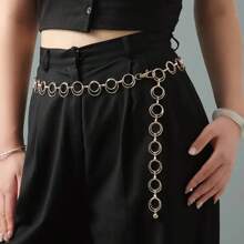 女士简约空心圆形金属腰链，时尚百搭优雅连衣裙腰带束腰夏季学校秋季万圣节 - 銀色 - 查看 6