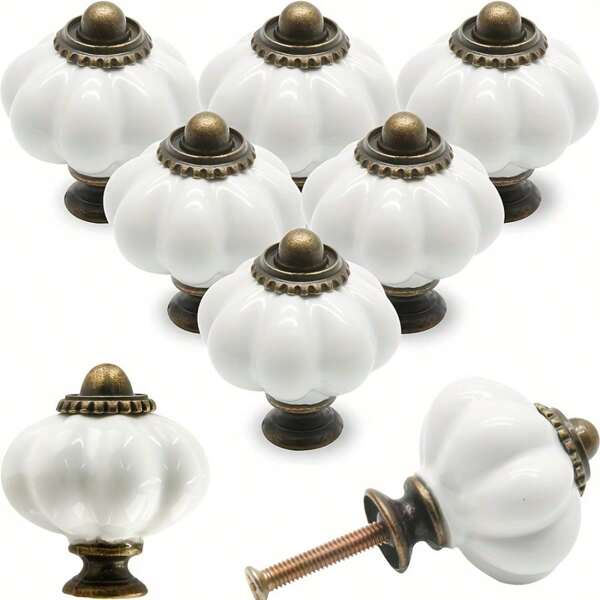4 piezas Tiradores de gabinete con forma de calabaza blanca, de aleación de zinc para cajones, armarios y puertas, para muebles de estilo americano, cómoda, armario
