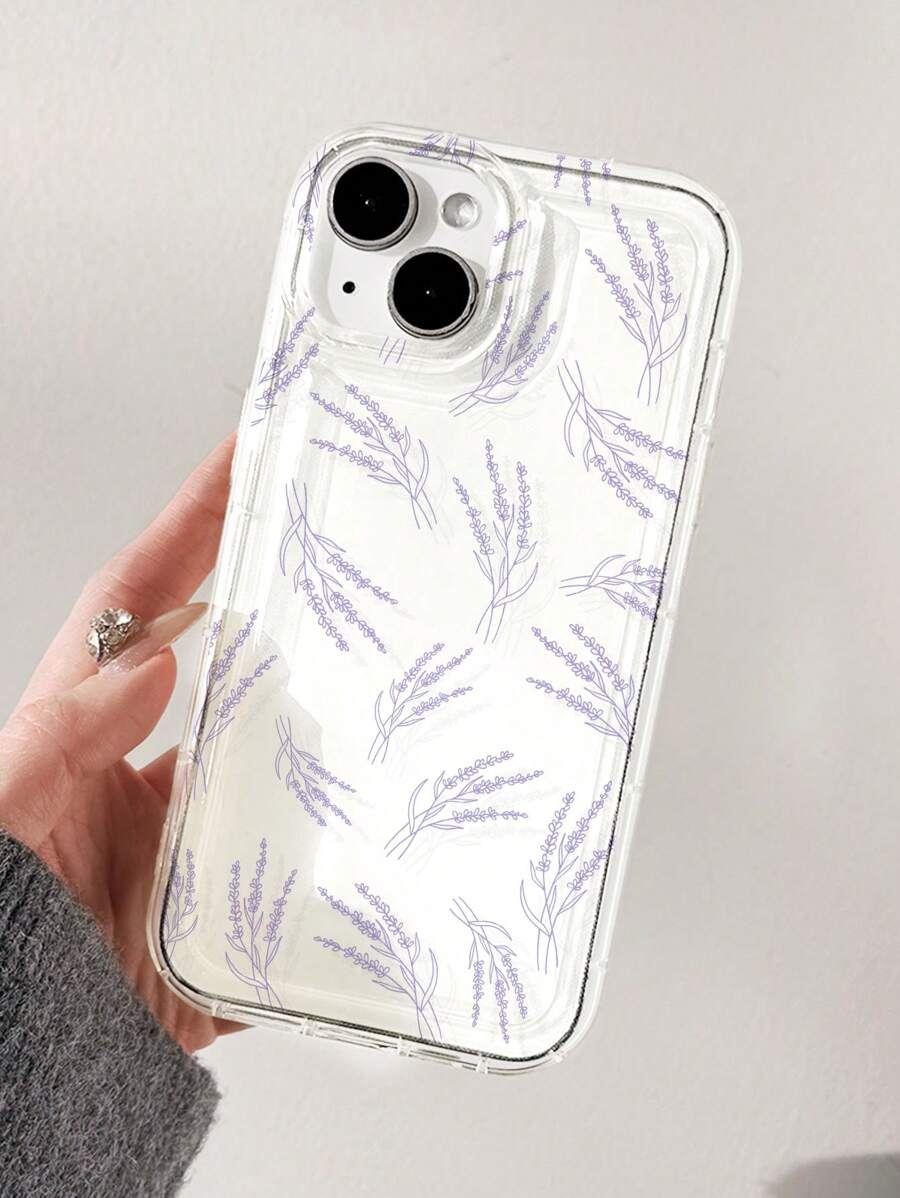 Flower 1pc Minimalist Linear Lavender Pattern Soft Phone Case, Anti-Slip Bubble Design Compatible With IPhone 11/12/13/14/15/16 Pro Max - Multicolor - View 1