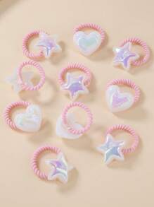 10pcs Set Shiny Heart & Star Shaped Hair Ties Elastic Bands, Cute Toddler Thumb Ring, Baby Hair Accessories, High Elasticity & Gentle For Girls