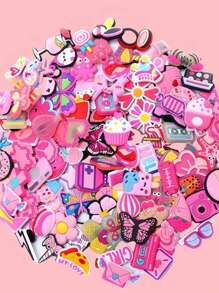 No-Repeat 5/10/20/30/50/80/100Pcs PVC Random Fashion Style Shoe Charms Set For DIY Shoe Decoration, Assorted Cute Accessories For Customizing Footwear - Pink - View 1