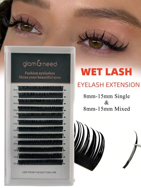 GLAM&NEED 12 rader C/D böjda wetlook lösögonfransar, typ A, lämpliga för cosplay, tecknade serier, lätta demoniska taggiga stilar, mjuka remsögonfransar, fluffiga minkfransar, individuella, ryska voluminösa, naturliga förformade franskluster, ögonfranstillbehör, sminkverktyg, lämpliga för dagligen, julen, hemmet, franstekniker, salonger, 0,07 mm, 8-15 mm franskluster, lösögonfranskluster, individuella fransar, lösögonfransar