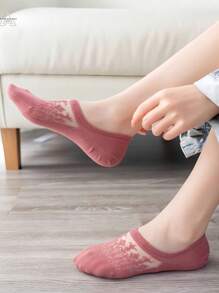 5 pares de calcetines invisibles de encaje, estilo casual, con agarre antideslizante de silicona para mujer, calcetines tipo náutico con forro de nailon bajo para usar con bailarinas y tenis