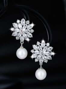 1 Pair Fashionable Zirconia Snowflake Earrings, Bridal Wedding Ceremony Outfit Accessory, Everyday Wear