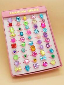 10pcs/Set Mixed Princess Rings Set, Suitable For Girls - Colorful Resin And Crystal Rings, Ideal For Parties And Gifts (Colors Random, No Box Included)