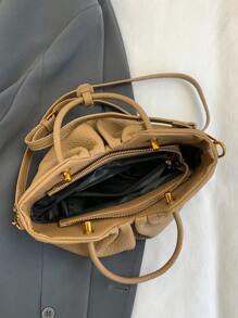 1 Pc Fashionable Elegant Versatile And Elegant Solid Color Lichee Pattern PU Leather Multifunctional Pleated Cloud Bag Double Handle Zipper Strap Detachable Long Shoulder Strap Women's Handbag Can Be Slung Diagonally Suitable For Daily Commuting Leisure Shopping And Casual Clothing Matching