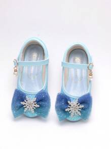 女童蓝色皮鞋，新款儿童花童鞋，幼儿玛丽珍鞋，春秋儿童平底鞋，冰雪奇缘公主鞋 - 藍色 - 查看 4