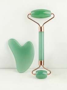 1pc/2pcs/3pcs Facial Beauty Massage Set, ABS Resin Material Double Head Roller Massage, Triangle Scraping Board, Soft Silicone Ice Mold, Body Gua Sha Massage Tools Set, Green