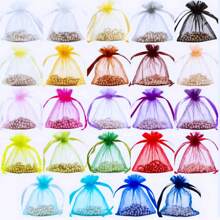 50/100pcs Organza Gift Bags, 5-10 Mixed Colors Gift Wrapping Bags For Halloween, Christmas, New Year Party, Various Sizes, Bakery, Jewelry, Wedding, Home Gathering, Outdoor Event, All Seasons, Fruit Protection Bags,Christmas Valentine Day - Multicolor - View 7