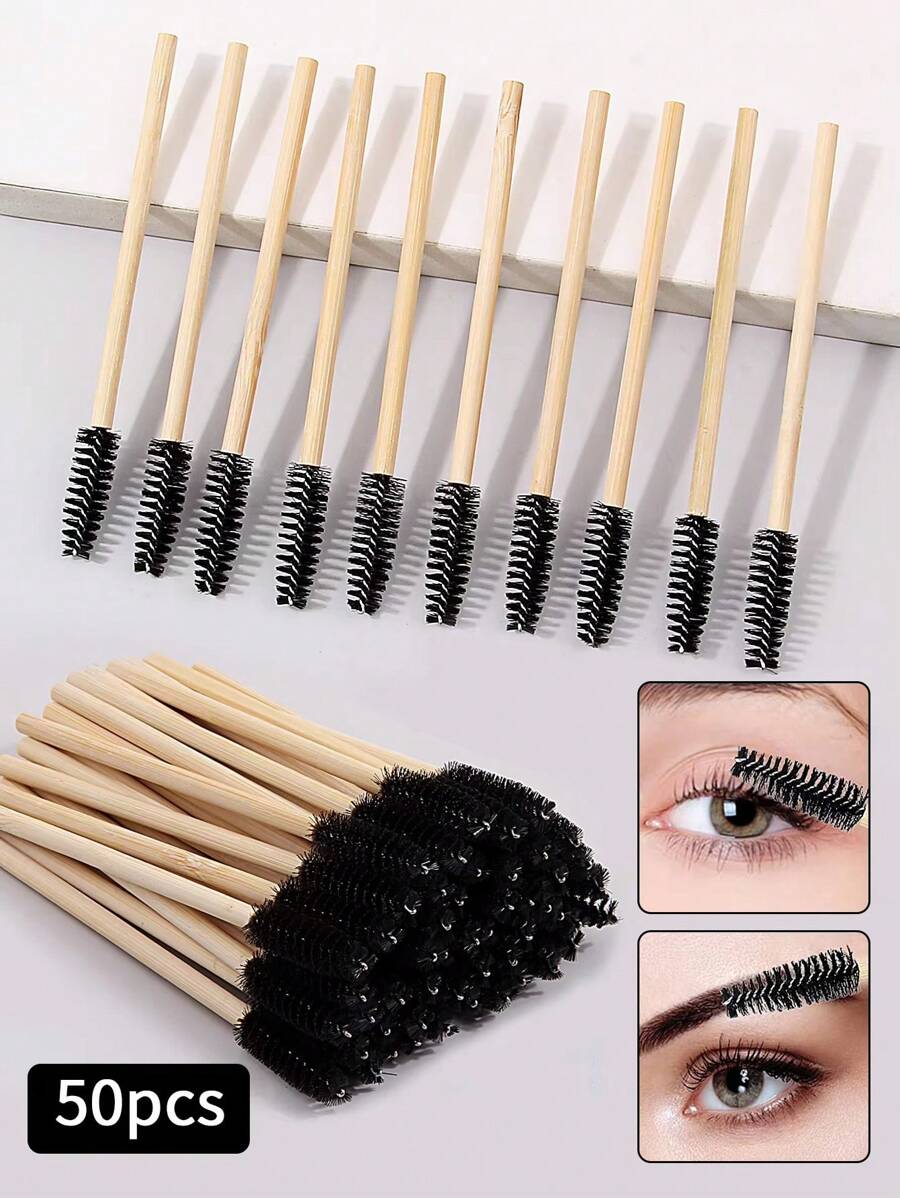 Bộ 50 cọ trang điểm cán tre, cọ chuốt mascara, cọ uốn mi, cọ trang điểm, cọ kẻ lông mày, cọ tán phấn mắt, quà tặng kèm theo.