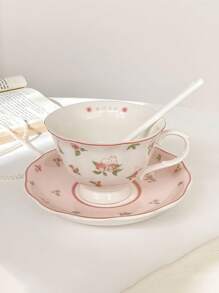 1pc Rustic Ceramic Cup & Saucer Set, French Girl Style Coffee Cup, Retro Nostalgic Milk Cup, Breakfast Cup, Latte Cup, Sweet Afternoon Tea Plate, Snack Plate, Suitable For Cafes, Tea Houses, Parties, Gifts For Best Friends
