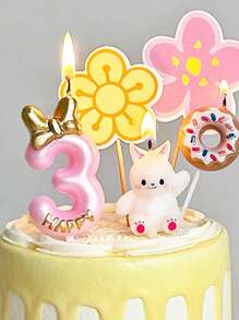粉色蝴蝶结形状0-9数字生日派对蛋糕装饰蜡烛 - 粉色 - 查看 4