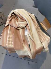 FADZOYLE 1pc Women's Plaid Scarf Shawl, Soft Vintage Elegant Faux Cashmere Long Neck Wrap, Windproof Fashion, Warm Accessory For Autumn/Winter, Suitable For Daily, Evening Gown, Travel, Office, Wedding And Gift - Black - View 12