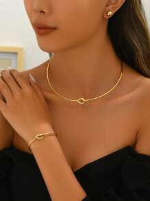 4 pièces/Set de bijoux élégants et minimalistes comprenant boucles d'oreilles, bracelet et collier pour femmes