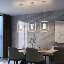 1 st. Moderne LED hanglamp, semi-inbouw gepolijste metalen hanglamp met acryl lampenkap, dimbaar 3-kleuren, inclusief installatiehardware, geschikt voor woonkamer, eetkamer, slaapkamer, gang - vast bedraad, 110V-240V zonder schakelaar of afstandsbediening