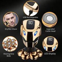 1pc Gold 7D Bald Head Electric Shaver For Men, Quick Shaving For Commuting & Dating, Quickly Shaves And Trims Bald Head, Smart Battery Display, Comes With USB Charging Cable And Cleaning Brush, Upgraded Motor For Efficient Use, Suitable For Men's Haircut And Daily Cleaning, Great Gift For Husband