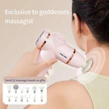 1pc Rechargable Portable Handheld Fascial Gun, 12 Pcs Replacement Heads, Percussion Deep Tissues Muscle Massagerwith 8 Speeds, Travel Massage Gun, Portable Handheld Massager, Compact Sports Massager For Office Gifts For Him, Home, Athletes, A Good Gift For Thanksgiving And Christmas