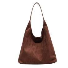 Suede Shoulder Bag Slouchy Tote Bag Large Capacity Purse For Work Travel - Coffee - View 7