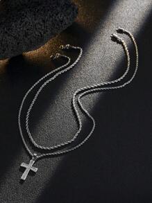 2 件时尚不锈钢吊坠项链，嘻哈方晶锆石配饰，礼盒包装适合节日 - 金黃色 - 查看 9