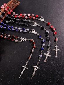 1 pieza Collar con cuentas de diseño agrietado minimalista de moda con colgante de cruz, joyería de cuentas de oración musulmana versátil, regalo para hombres en festividades