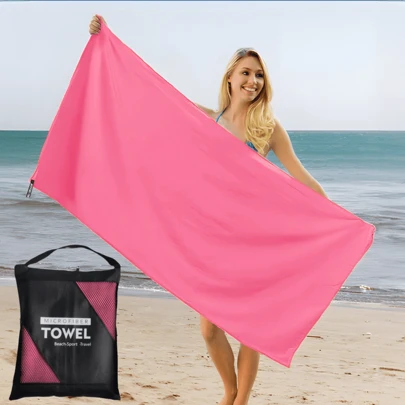 1pc Magenta Camping Towel, Super Absorbent & Quick Dry Microfiber Travel Towel, Ultra Soft Compact Fast Drying Beach Towel, Suitable For Swimming, Beach, Fitness, Hiking, Yoga, Travel & Sports Backpack, Zipper Carry Bag, Beach Essentials, Beach Accessories, Pool Float